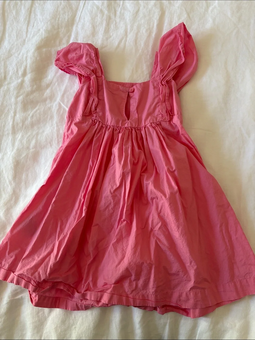 Girls' Pink Ruffle-Sleeve Cotton Dress